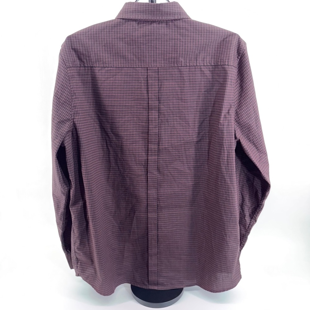 Karl Lagerfeld Paris Mens Large Burgundy Houndstooth Long Sleeve Button Down - Picture 4 of 7